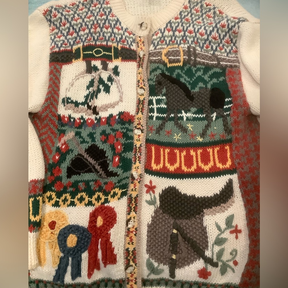 Vintage Orvis Cardigan Sweater Equestrian/ Cowboy Themed Sweater